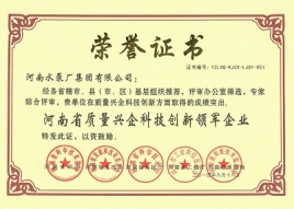 荣获“河南省质量兴企科技创新先进单位”荣誉称号